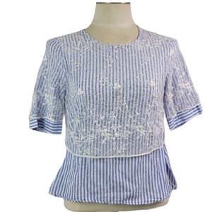 🎄Zara• Lace Overlay Striped Top • M
